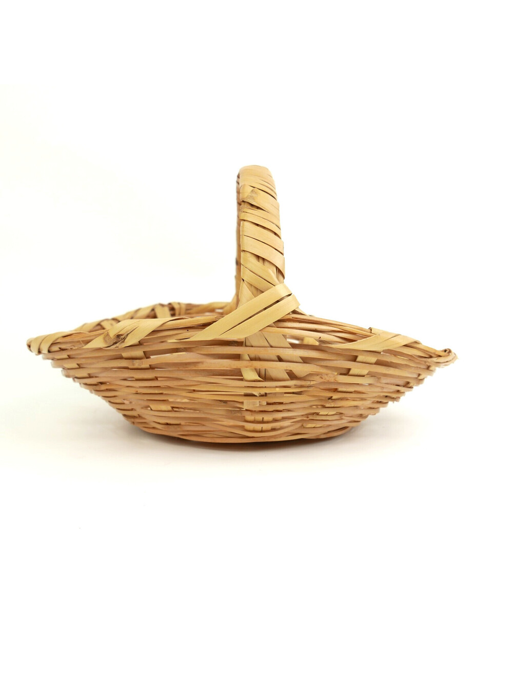 Vintage Mid-Century Wicker Gathering Basket 12" Handle Trug Farmhouse Harvest